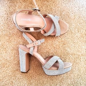 Maripe Heels Leilani 134044 Rhinestone Platform Strappy Silver Glam Size 9